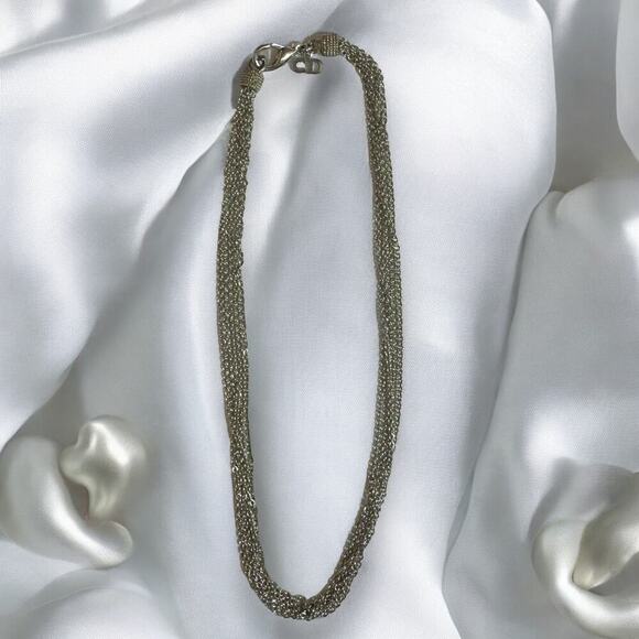 DIOR Multi-Chain Link Silver Choker Necklace and Small Rhinestone Charm Necklace - Picture 8 of 16